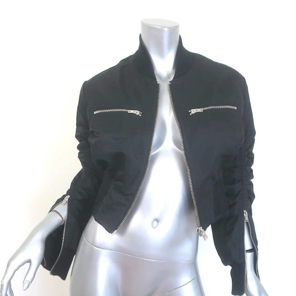 Iro Arley Cropped Ruched Bomber Jacket Black Size 34